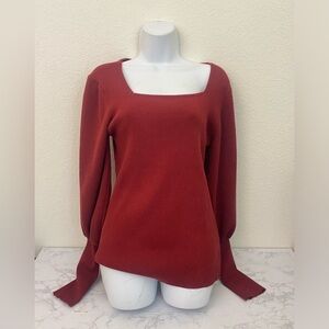 On Twelfth Long Sleeve Pullover Top Womens XL Square Neck Ribbed Stretch…​